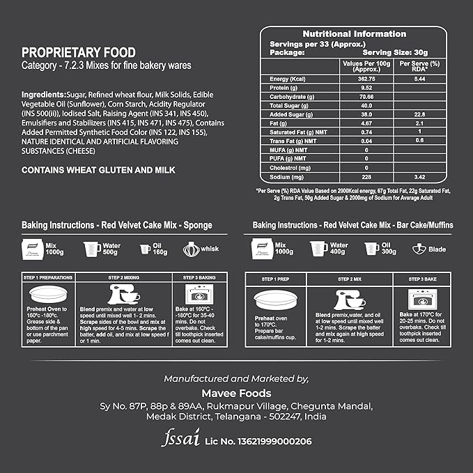 Red velvet cake premix 1kg Mavees
